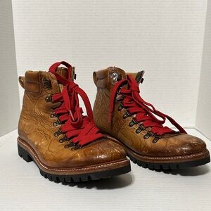 TAFT VIBRAM Men's Tan Leather Hiking Boots with Red Laces